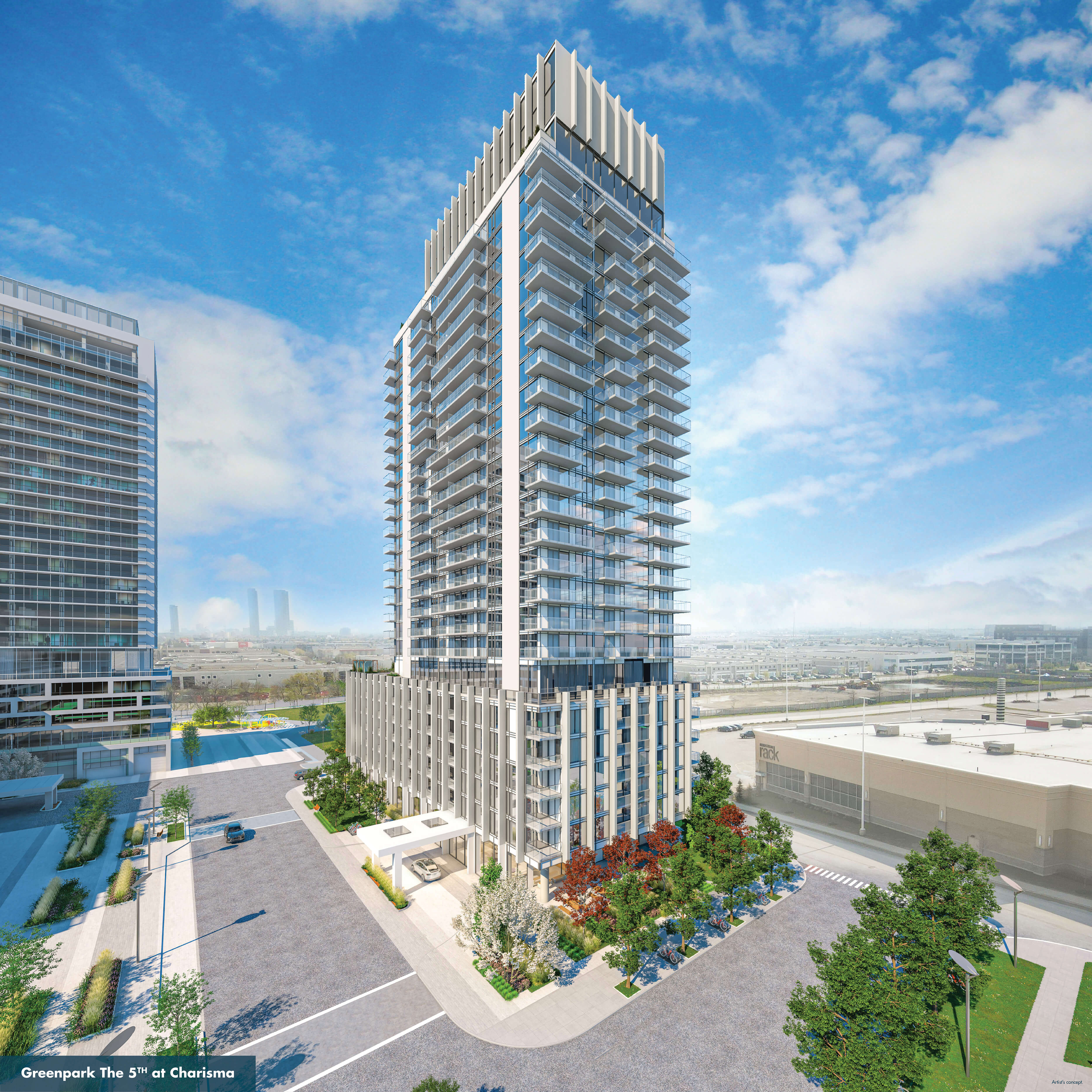 Daytime rendering of The Fifth at Charisma tower in Vaughan
